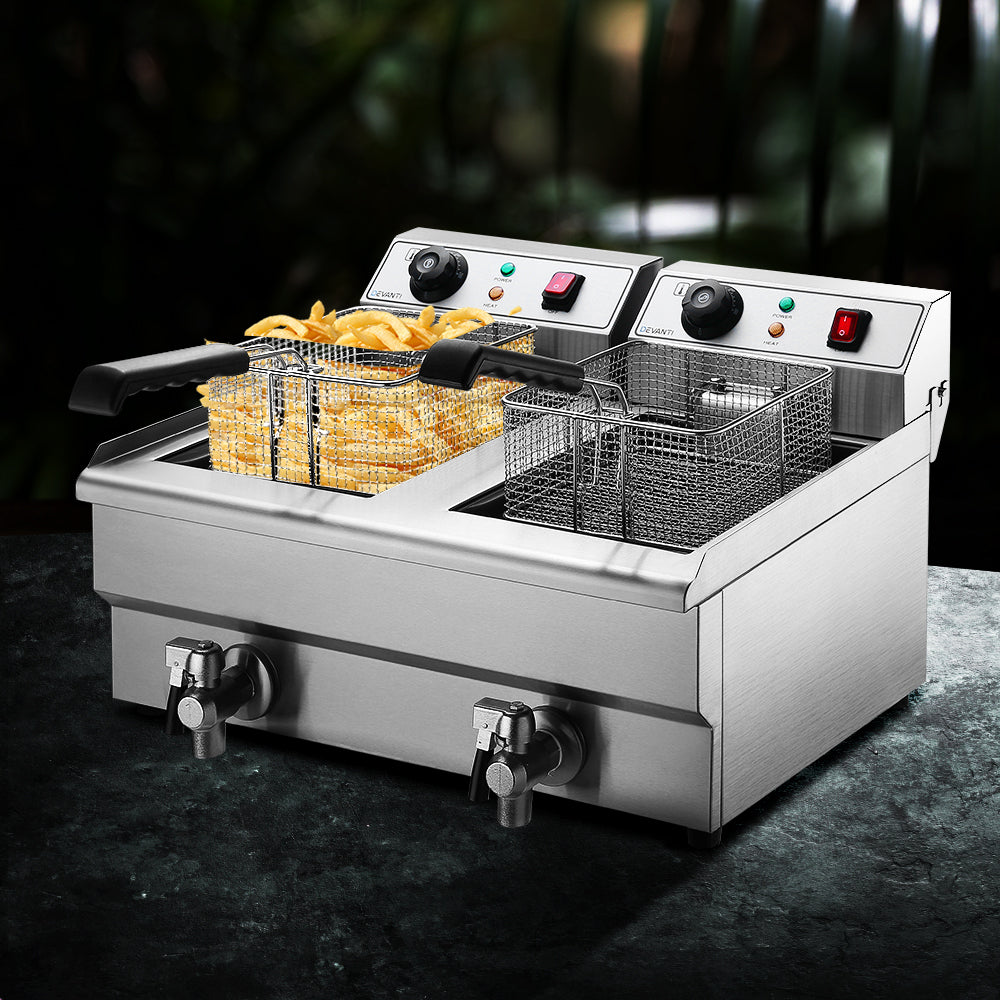 Marlook 20L Electric Commercial Deep Fryer Double Baskets Oil Taps 6000W