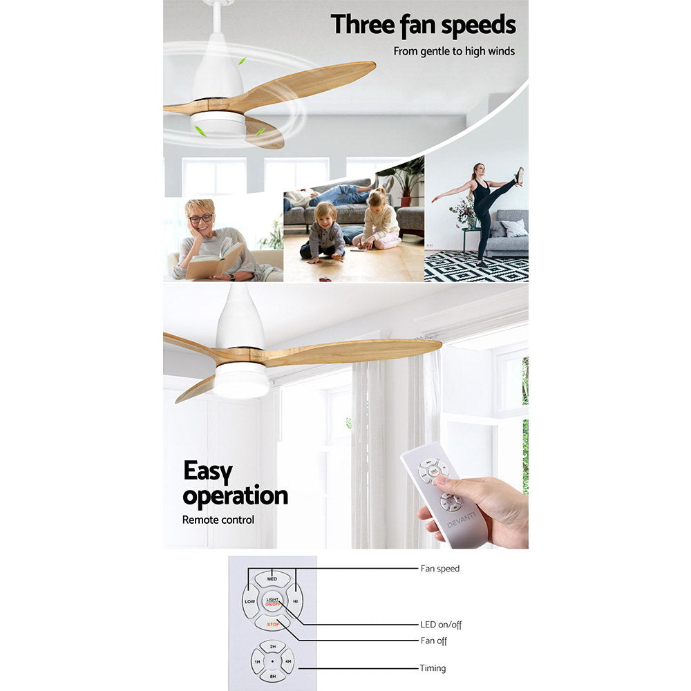 Marlook 52'' Ceiling Fan AC Motor w/Light w/Remote - Light Wood