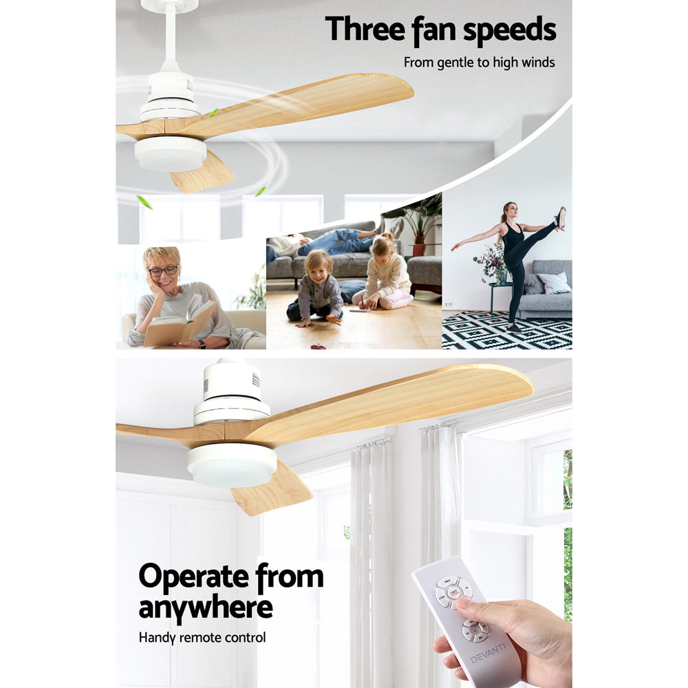 Marlook 52'' Ceiling Fan AC Motor LED Light Remote - Light Wood