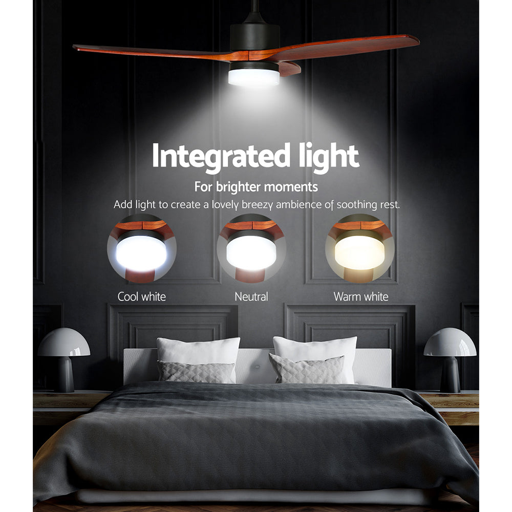 Marlook 52'' Ceiling Fan AC Motor 3 Blades w/Light - Dark Wood