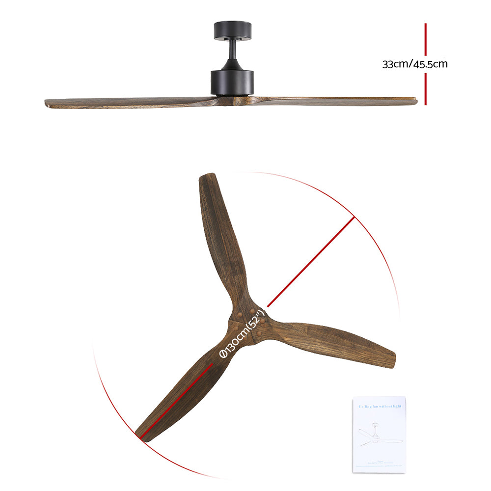 Marlook 52'' Ceiling Fan AC Motor 3 Blades w/Remote - Dark Wood