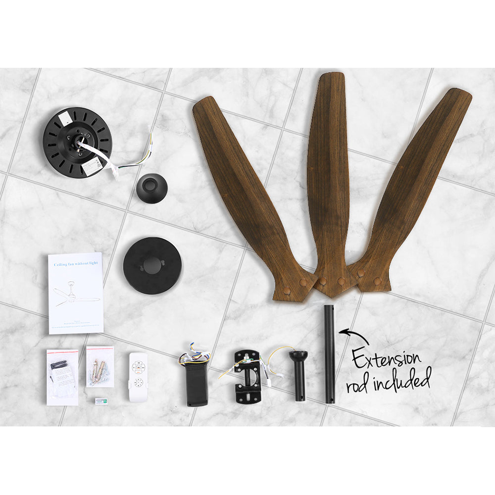 Marlook 52'' Ceiling Fan AC Motor 3 Blades w/Remote - Dark Wood