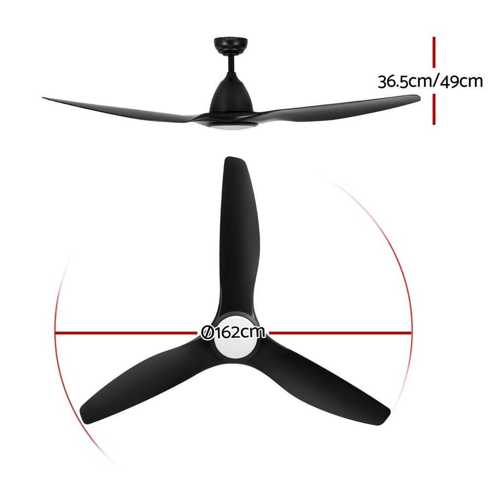 Marlook 64 Inch Ceiling Fan DC Motor w/Light w/Remote - Black