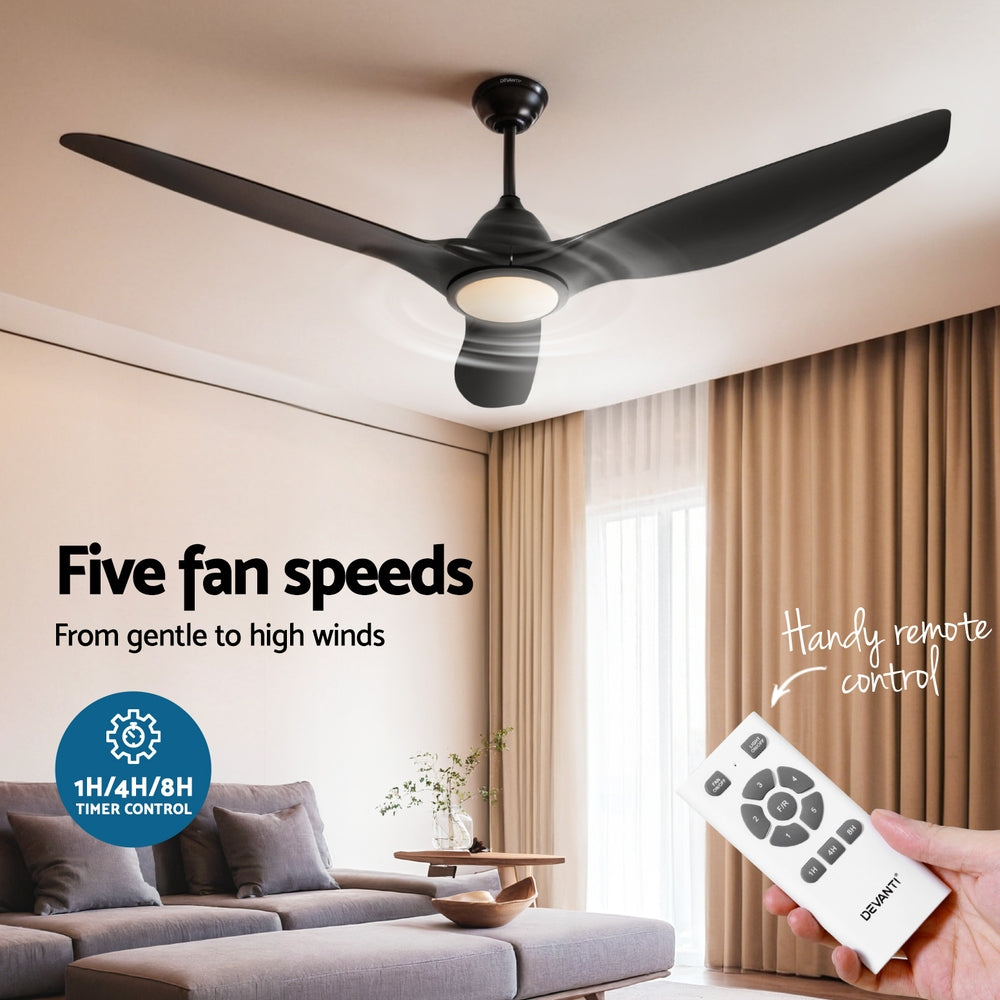 Marlook 64 Inch Ceiling Fan DC Motor w/Light w/Remote - Black