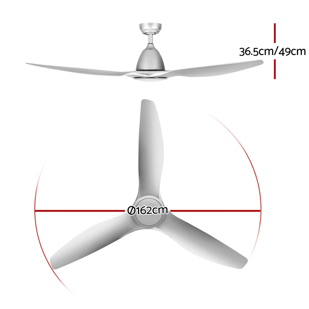 Marlook 64 Inch Ceiling Fan DC Motor w/Light w/Remote - Silver