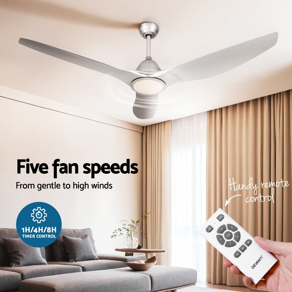 Marlook 64 Inch Ceiling Fan DC Motor w/Light w/Remote - Silver