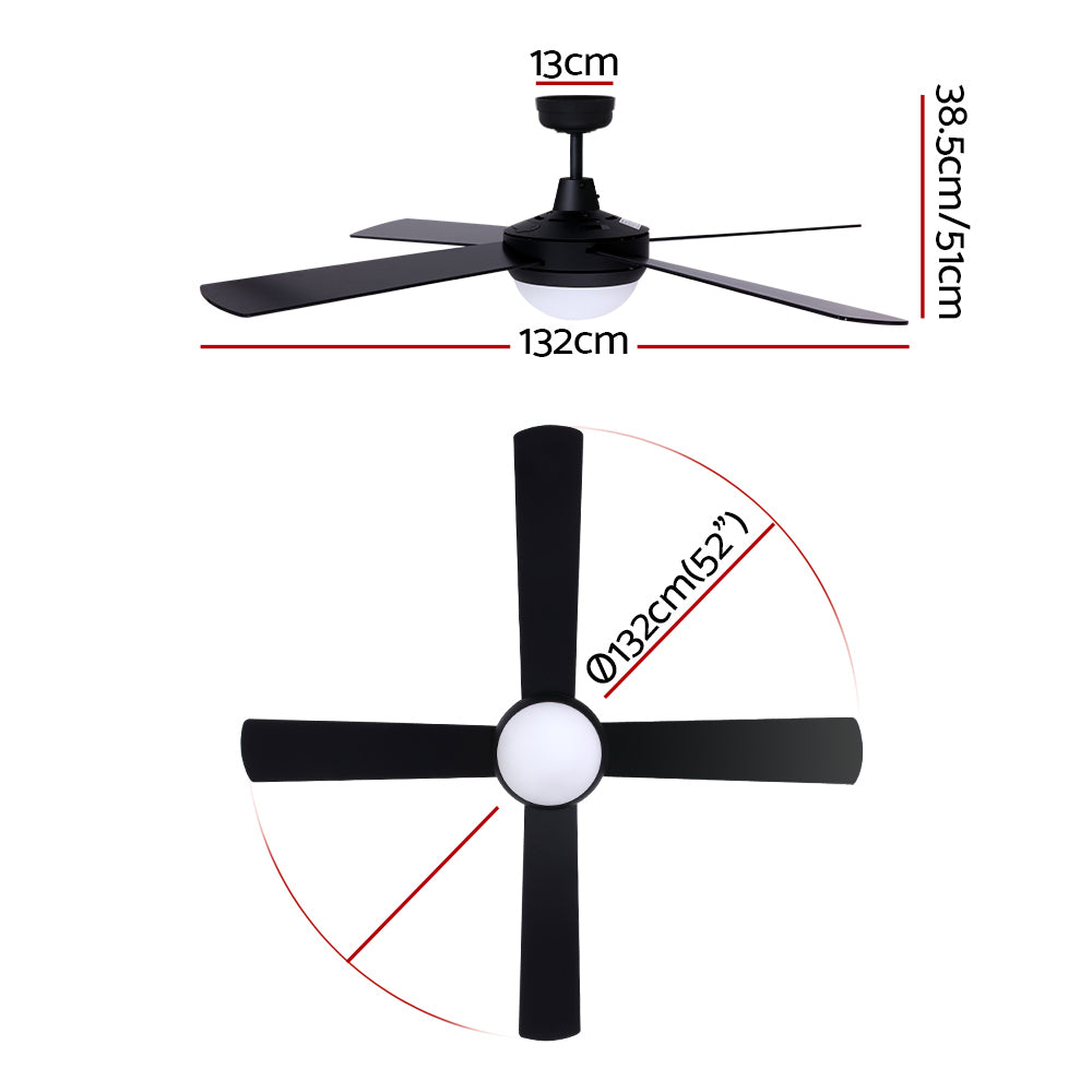 Marlook 52'' Ceiling Fan AC Motor w/Light w/Remote - Black