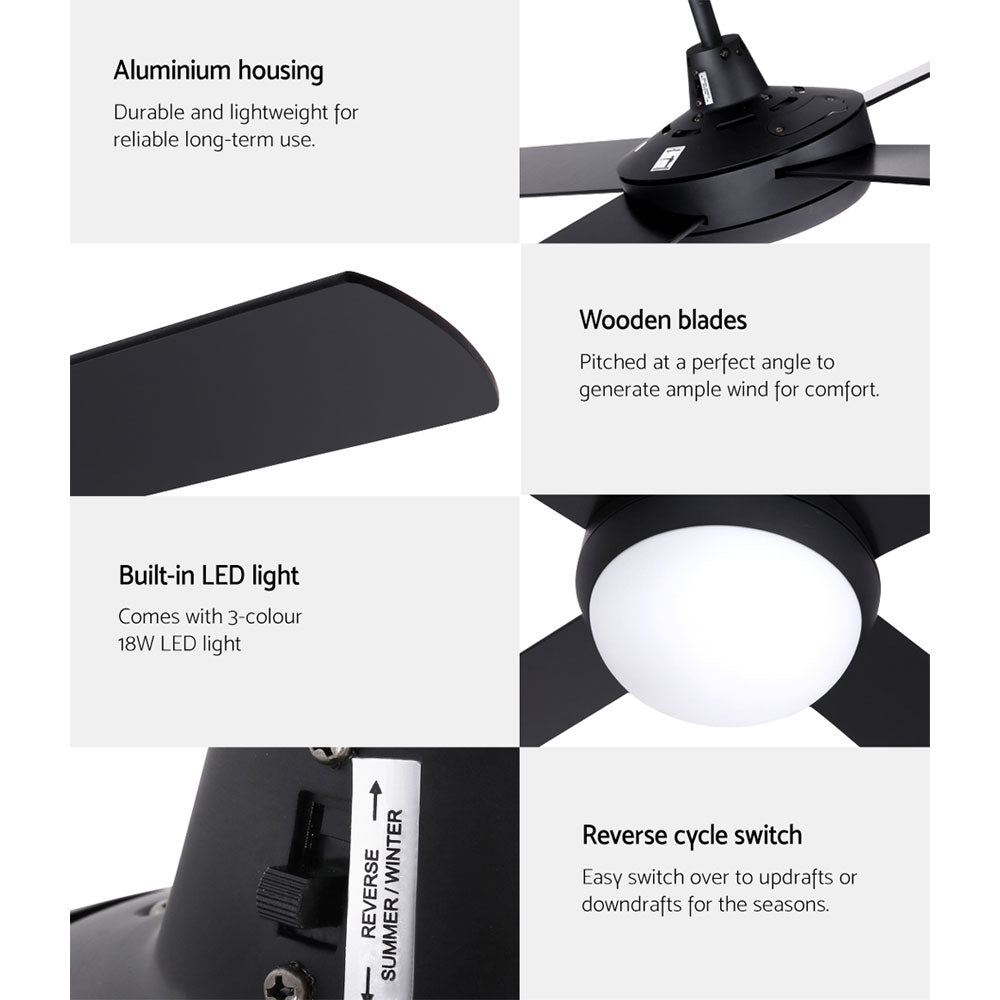 Marlook 52'' Ceiling Fan AC Motor w/Light w/Remote - Black
