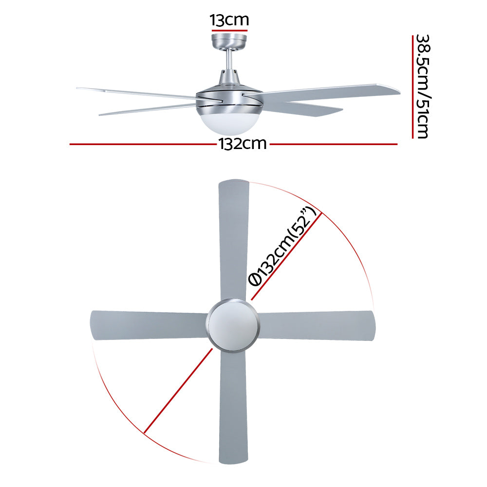 Marlook 52'' Ceiling Fan AC Motor w/Light w/Remote - Silver