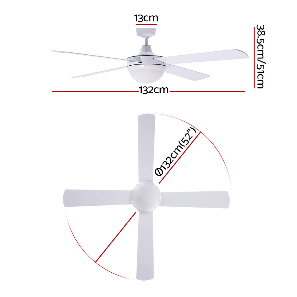Marlook 52'' Ceiling Fan AC Motor w/Light w/Remote - White