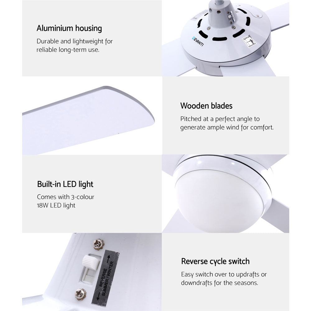 Marlook 52'' Ceiling Fan AC Motor w/Light w/Remote - White