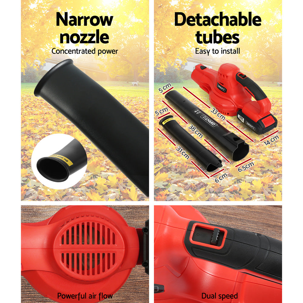 Marlook 20V Cordless Leaf Blower Garden Lithium Battery Electric Nozzles 2-Speed