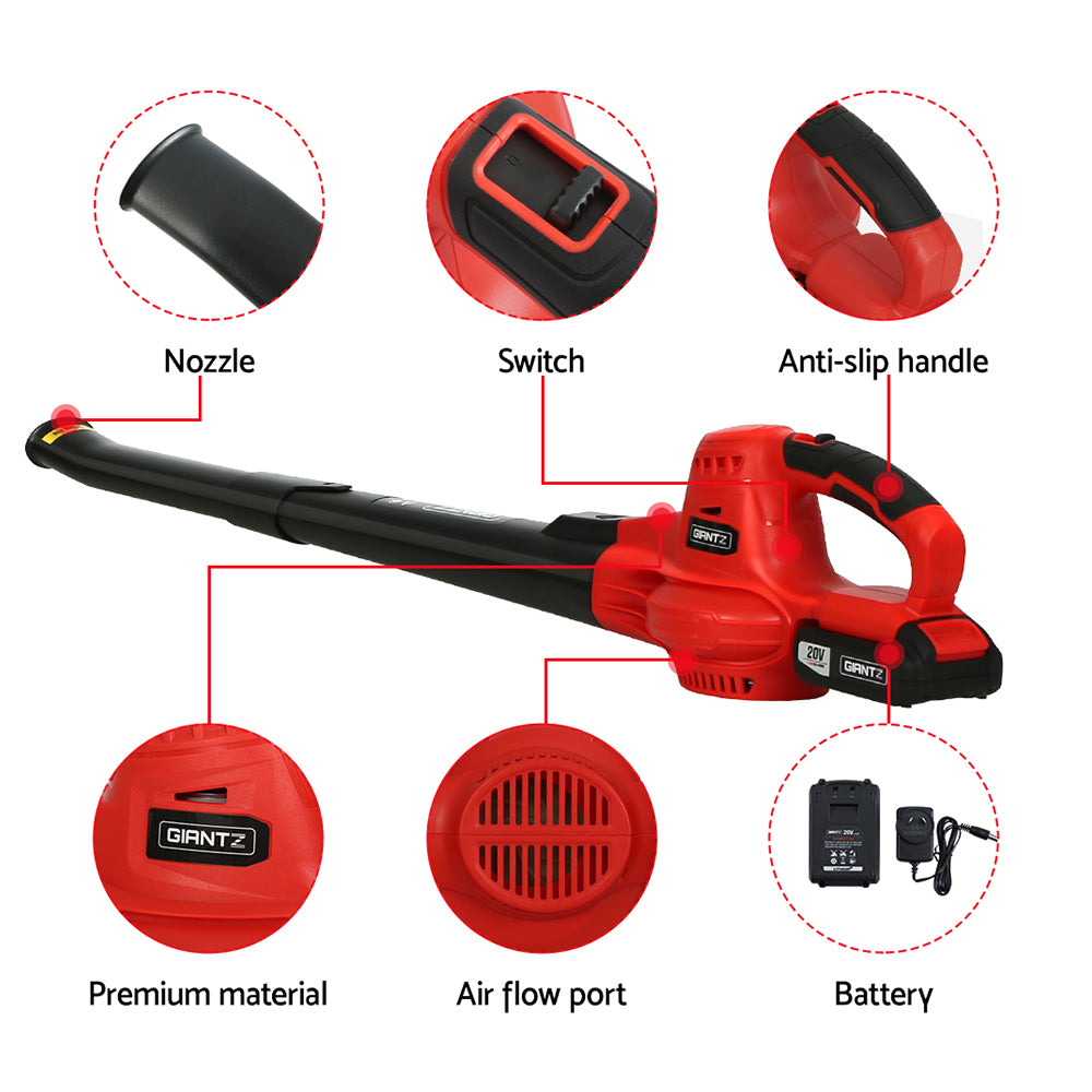 Marlook 20V Cordless Leaf Blower Garden Lithium Battery Electric Nozzles 2-Speed