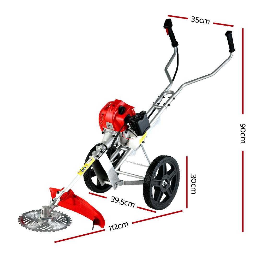 Marlook 62cc Petrol Brush Cutter Whipper Saw Trimmer 2 Stroke 3-in-1 Wheel