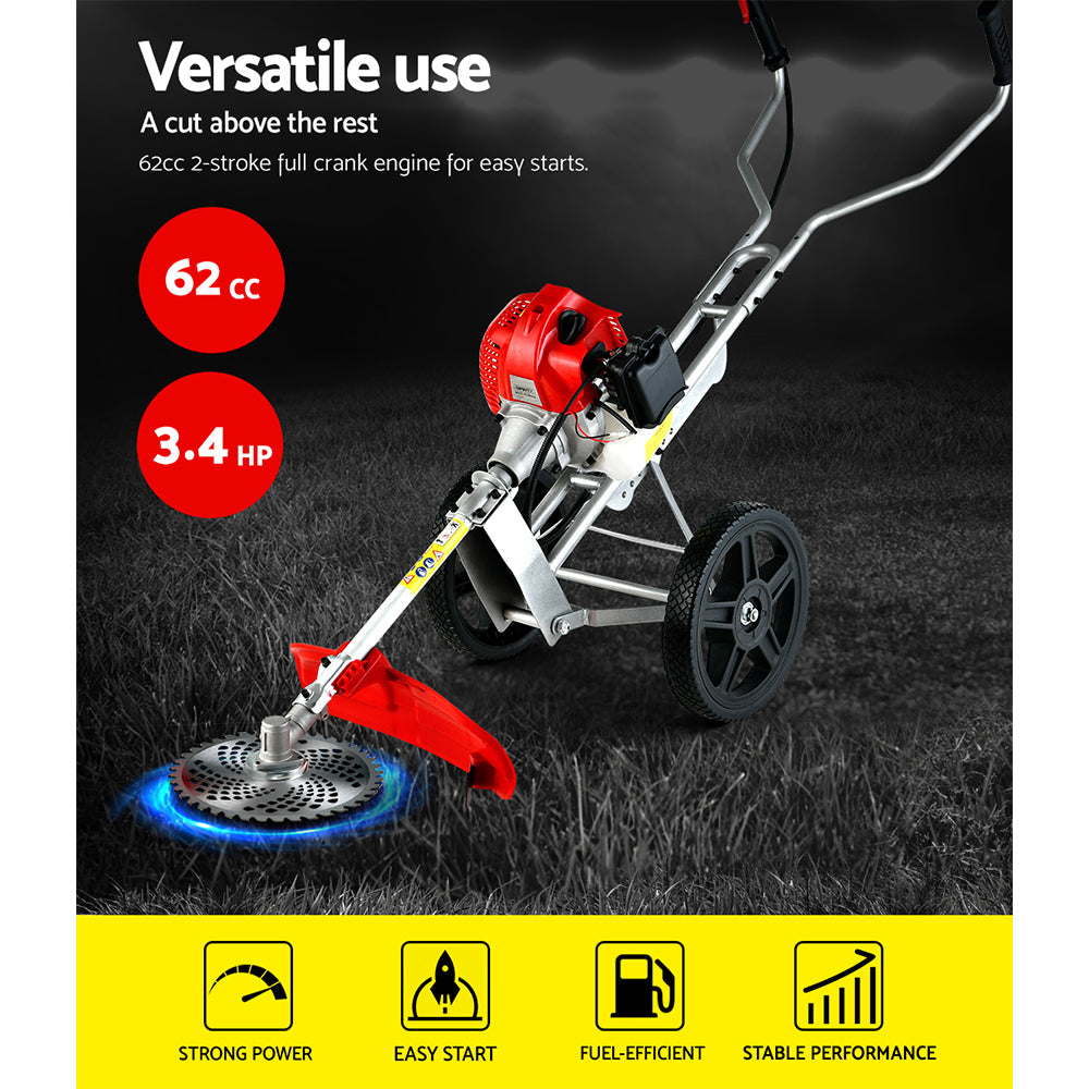 Marlook 62cc Petrol Brush Cutter Whipper Saw Trimmer 2 Stroke 3-in-1 Wheel
