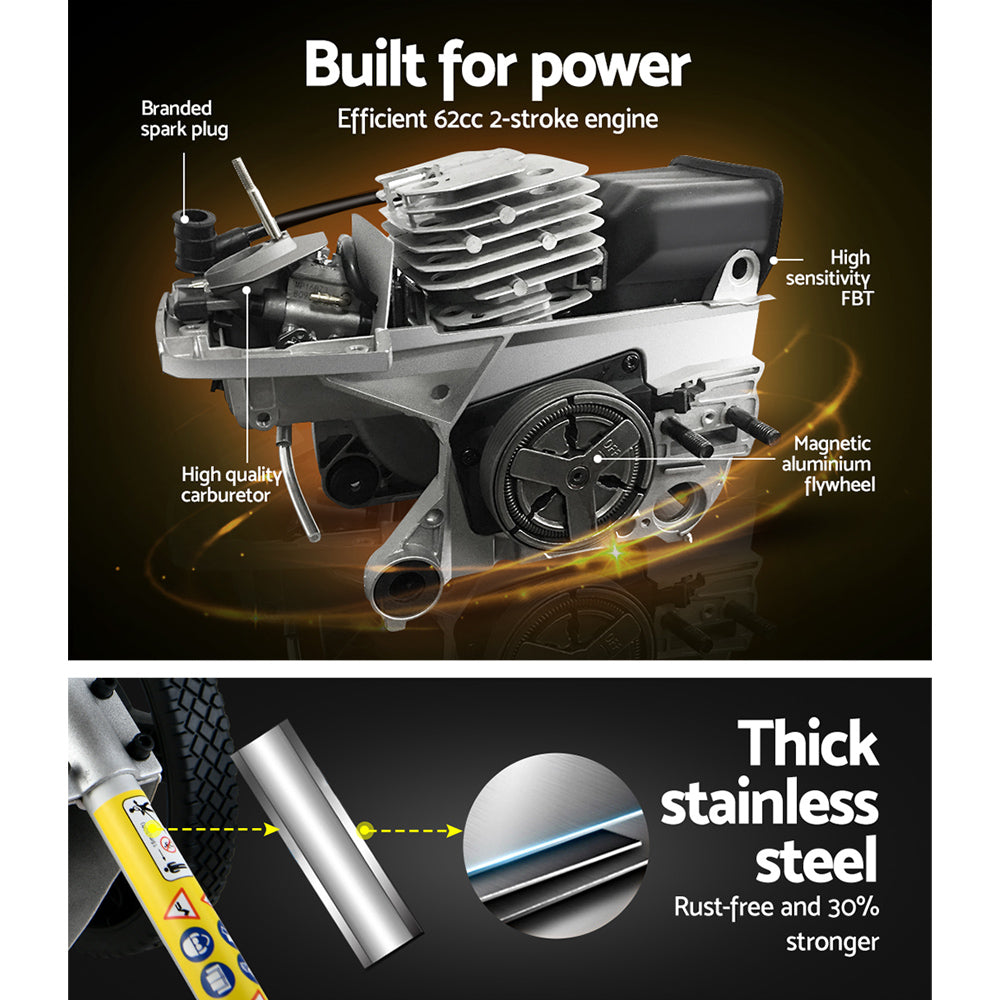 Marlook 62cc Petrol Brush Cutter Whipper Saw Trimmer 2 Stroke 3-in-1 Wheel