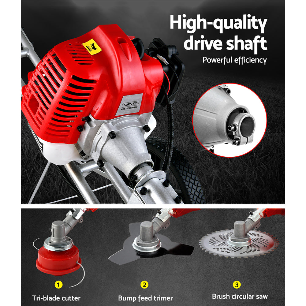 Marlook 62cc Petrol Brush Cutter Whipper Saw Trimmer 2 Stroke 3-in-1 Wheel