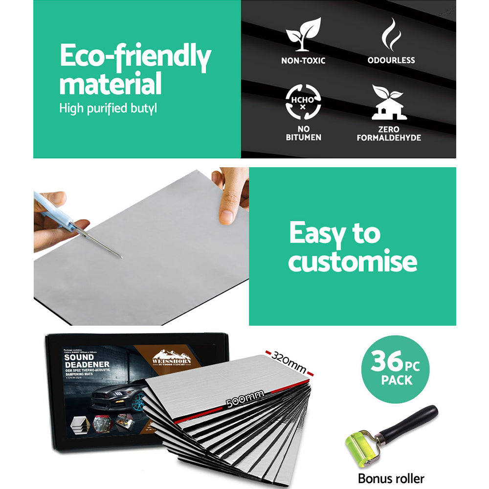 Marlook 36PCS 32CM X 50CM Car Sound Deadener Butyl Noise Insulation Heat Proof Self-adhesive