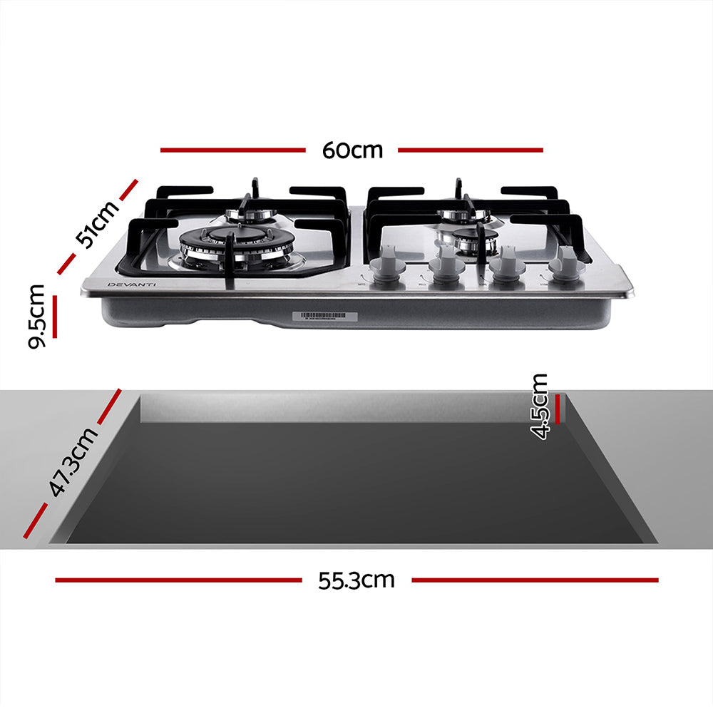 Marlook Gas Cooktop 60cm 4 Burner Silvir