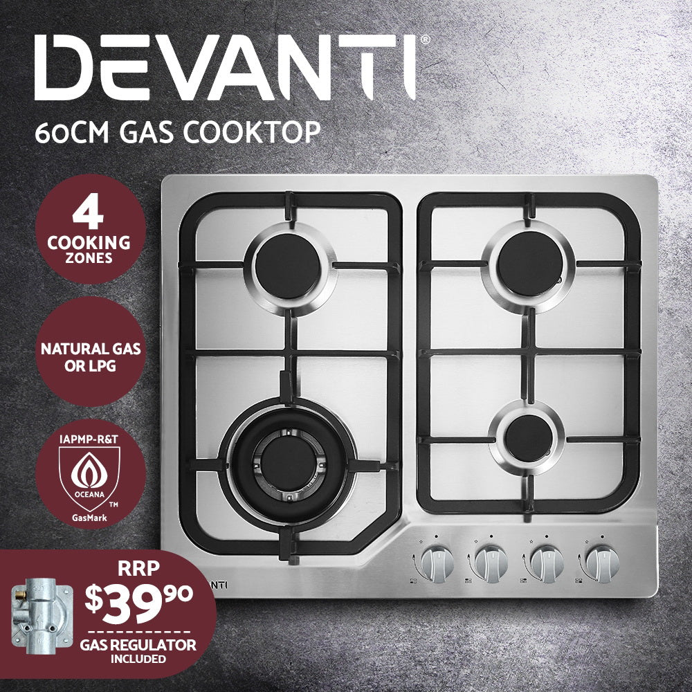 Marlook Gas Cooktop 60cm 4 Burner Silvir