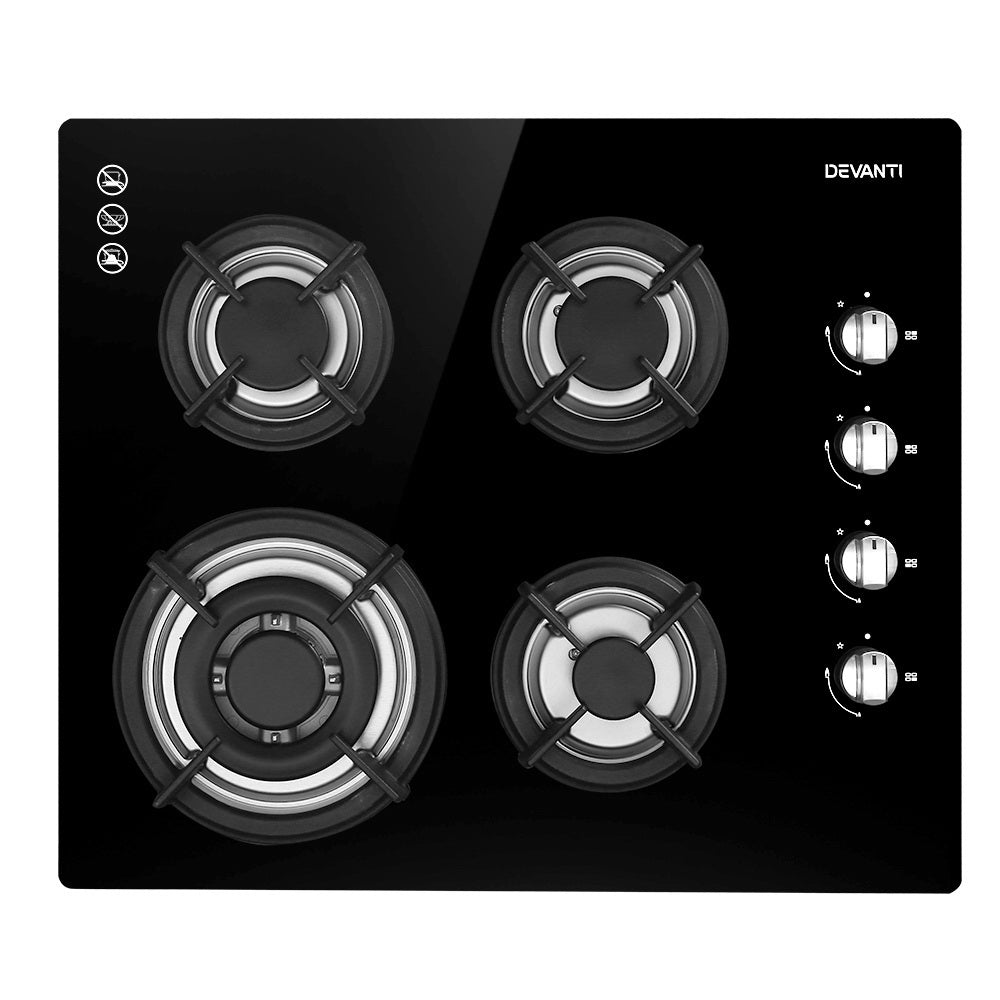 Marlook Gas Cooktop 60cm Stove Hob Black