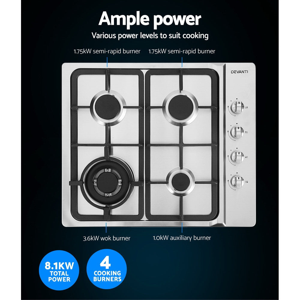 Marlook Gas Cooktop 60cm Stove Hob Silvir