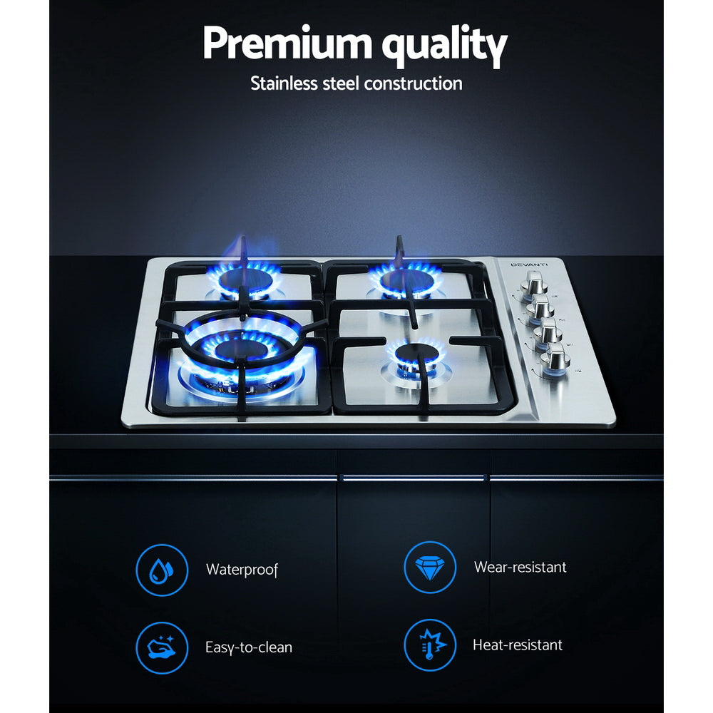 Marlook Gas Cooktop 60cm Stove Hob Silvir
