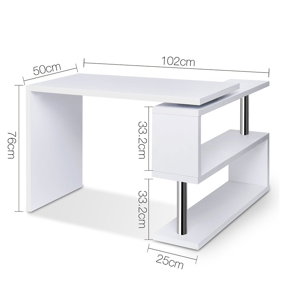 Marlook Computer Desk L-Shape Bookshelf White