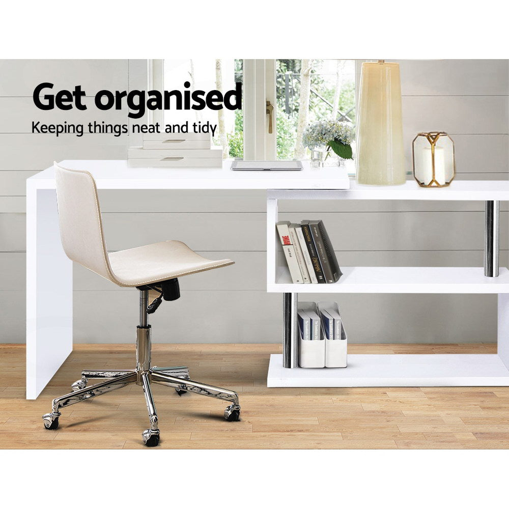 Marlook Computer Desk L-Shape Bookshelf White