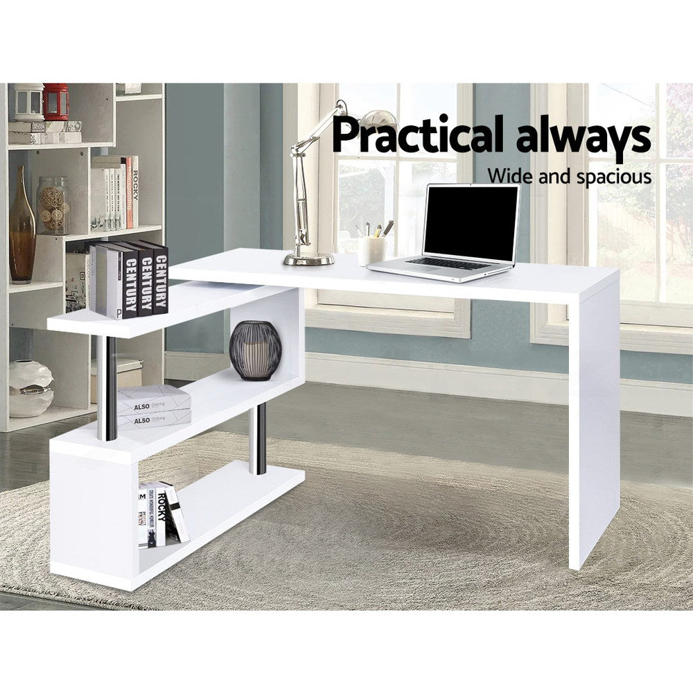 Marlook Computer Desk L-Shape Bookshelf White