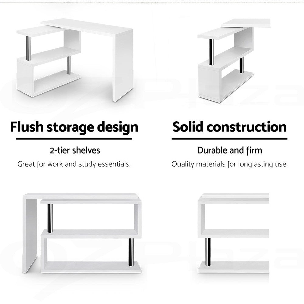 Marlook Computer Desk L-Shape Bookshelf White