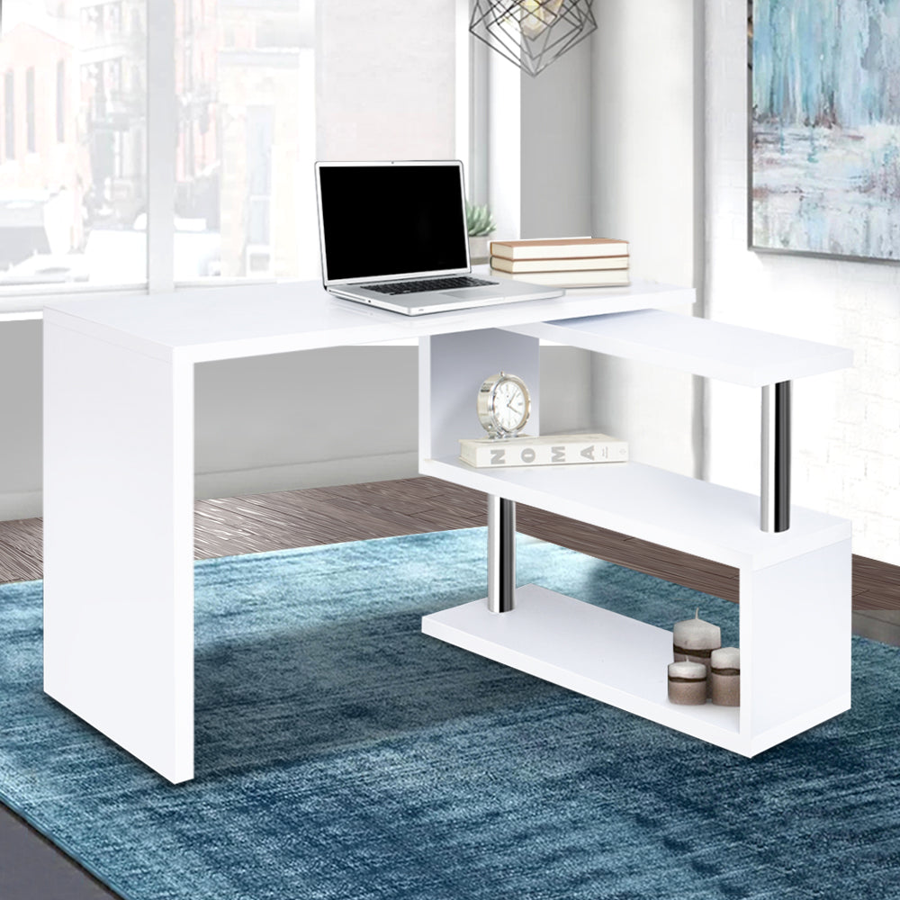 Marlook Computer Desk L-Shape Bookshelf White