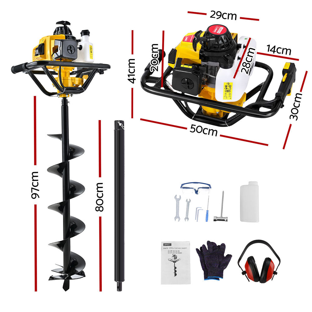 Marlook 82CC Post Hole Digger 200mm Petrol Drill Auger Extension Bits