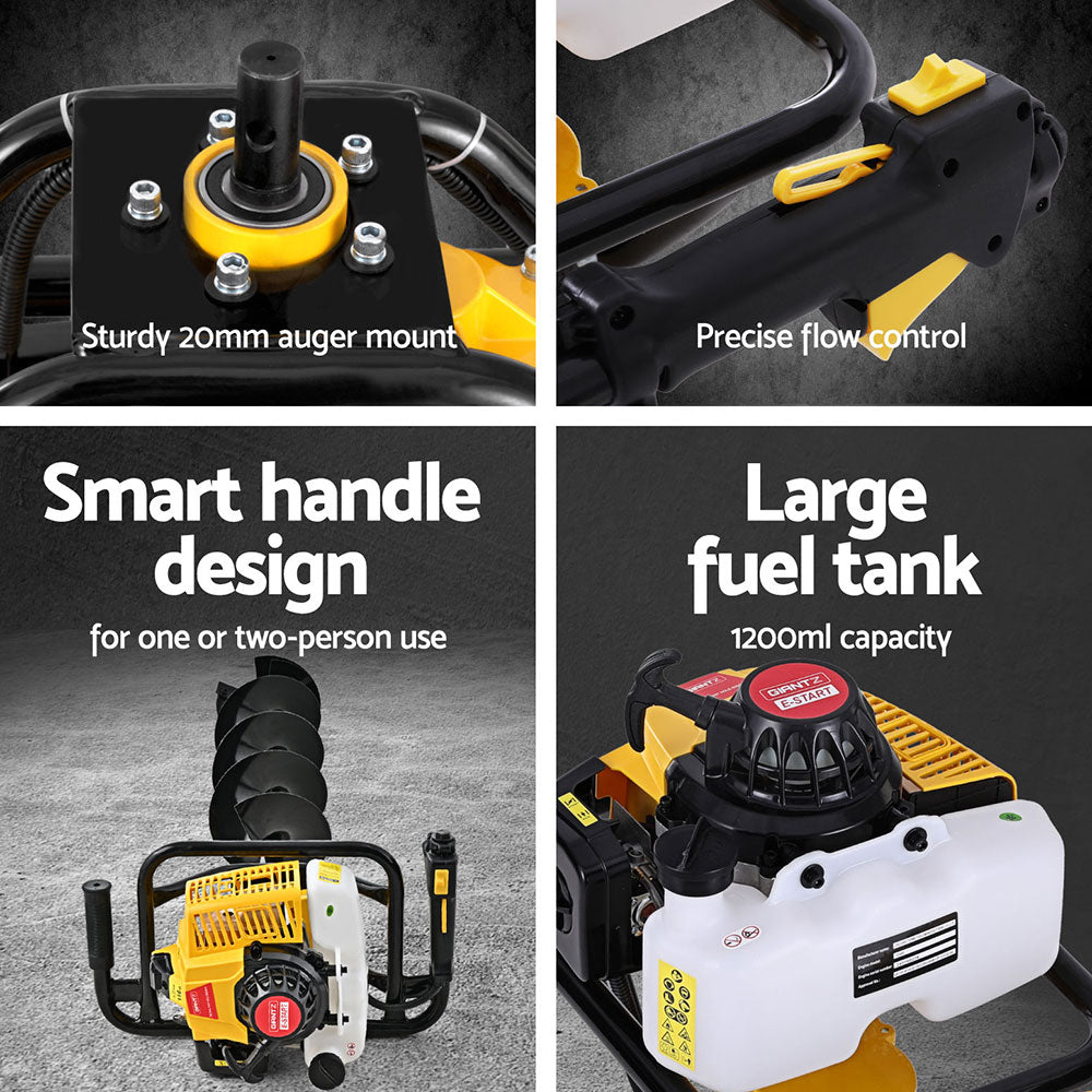 Marlook 82CC Post Hole Digger 200mm Petrol Drill Auger Extension Bits