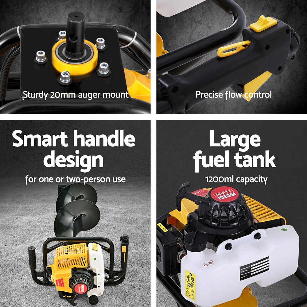 Marlook 82CC Post Hole Digger 300mm Petrol Drill Auger Extension Bits