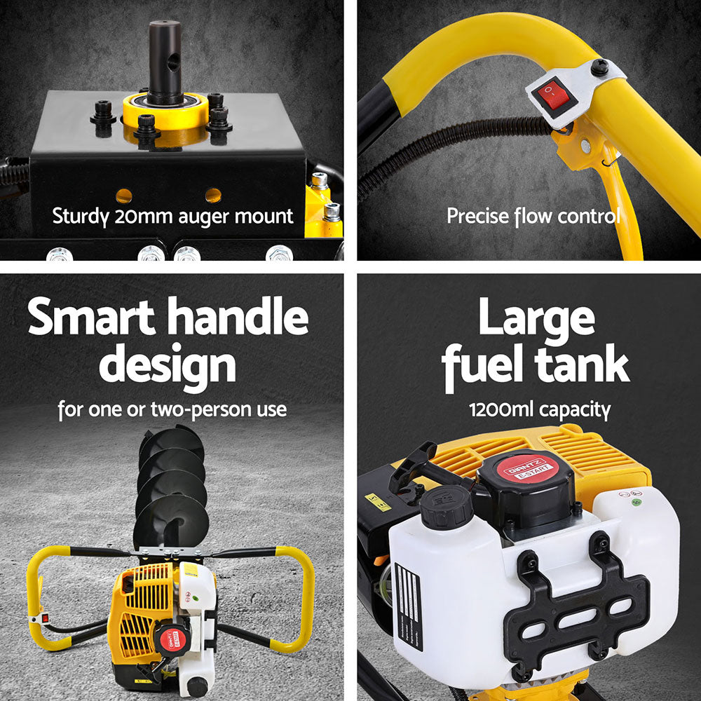 Marlook 74CC Post Hole Digger 200mm Petrol Drill Auger Extension Bits
