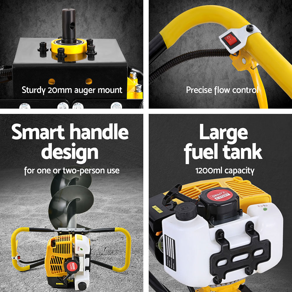 Marlook 74CC Post Hole Digger 300mm Petrol Drill Auger Extension Bits