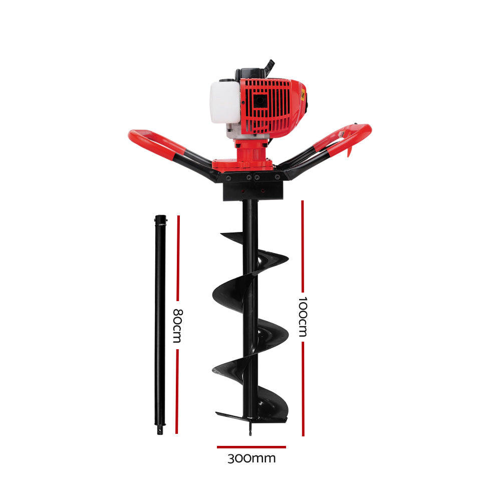 Marlook 80CC Post Hole Digger 300mm Petrol Drill Extension Bits Auger