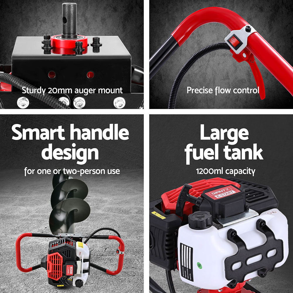 Marlook 65CC Post Hole Digger 300mm Petrol Drill Auger Extension Bits