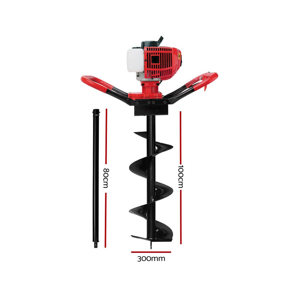 Marlook 66CC Post Hole Digger 300mm Petrol Drill Extension Auger Bits