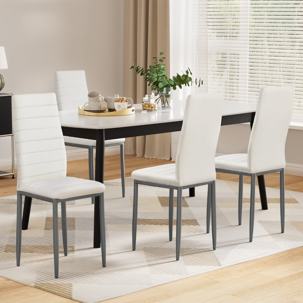 Marlook Dining Chairs Set of 4 Leather Channel Tufted White