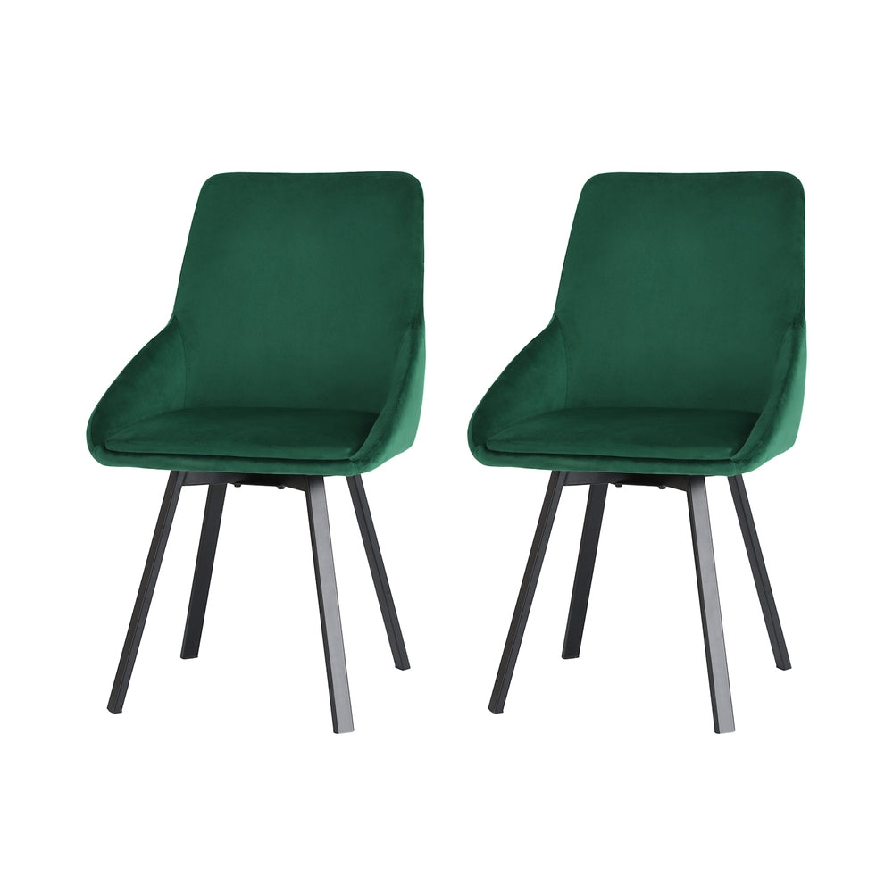 Marlook Dining Chairs Set of 2 Velvet Swivel Base Green