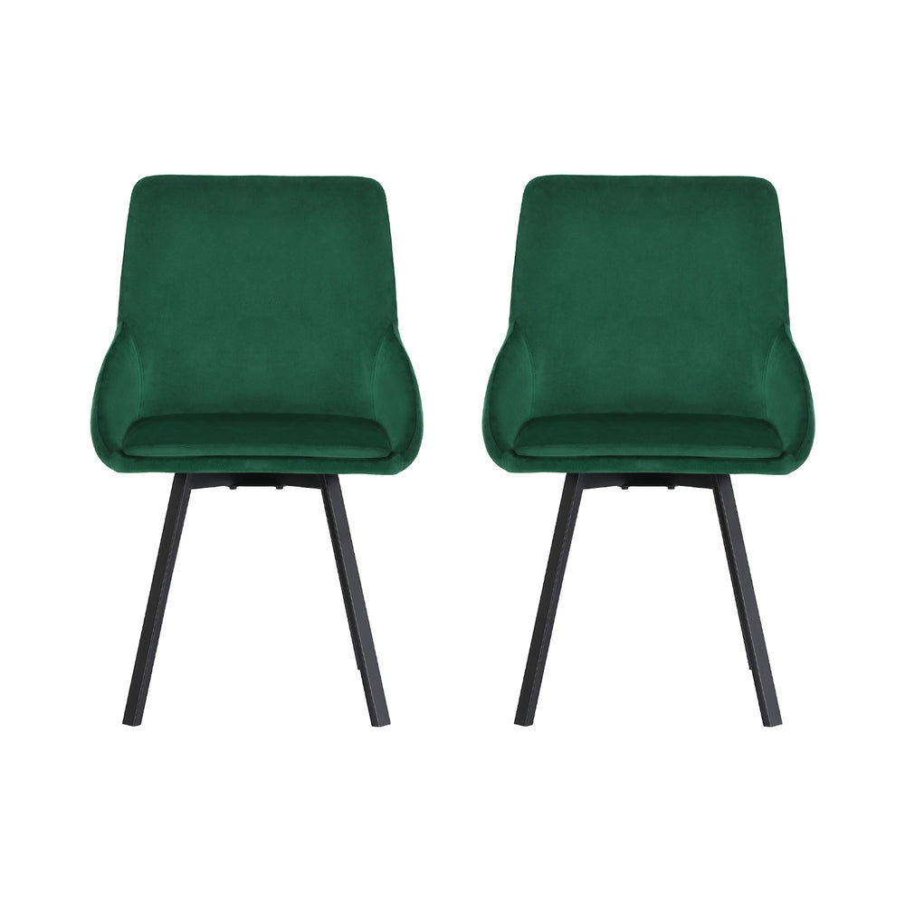 Marlook Dining Chairs Set of 2 Velvet Swivel Base Green