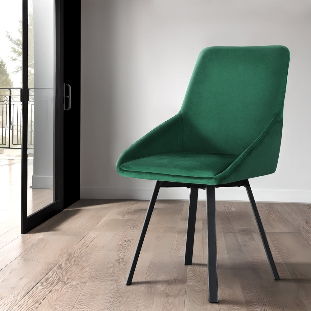 Marlook Dining Chairs Set of 2 Velvet Swivel Base Green