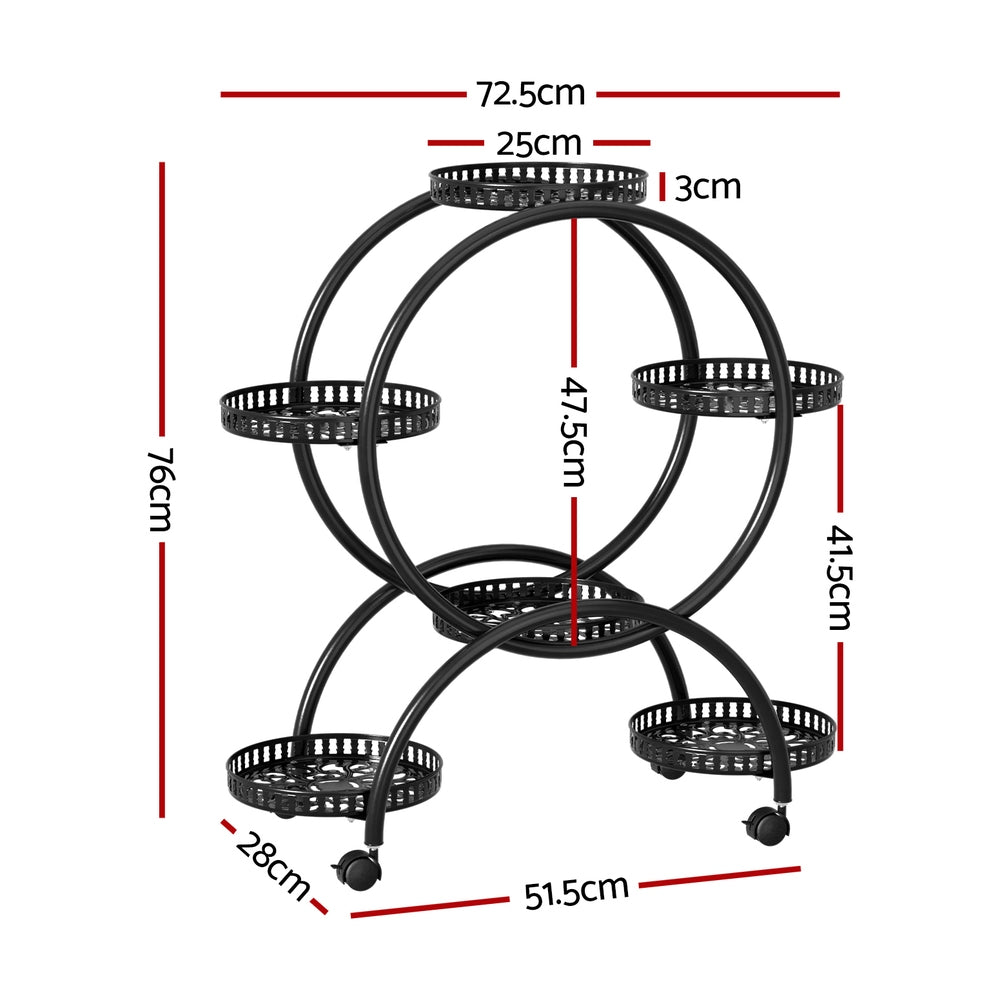 Marlook Plant Stand 6 Tier Metal Flower Pot Rack Wheels