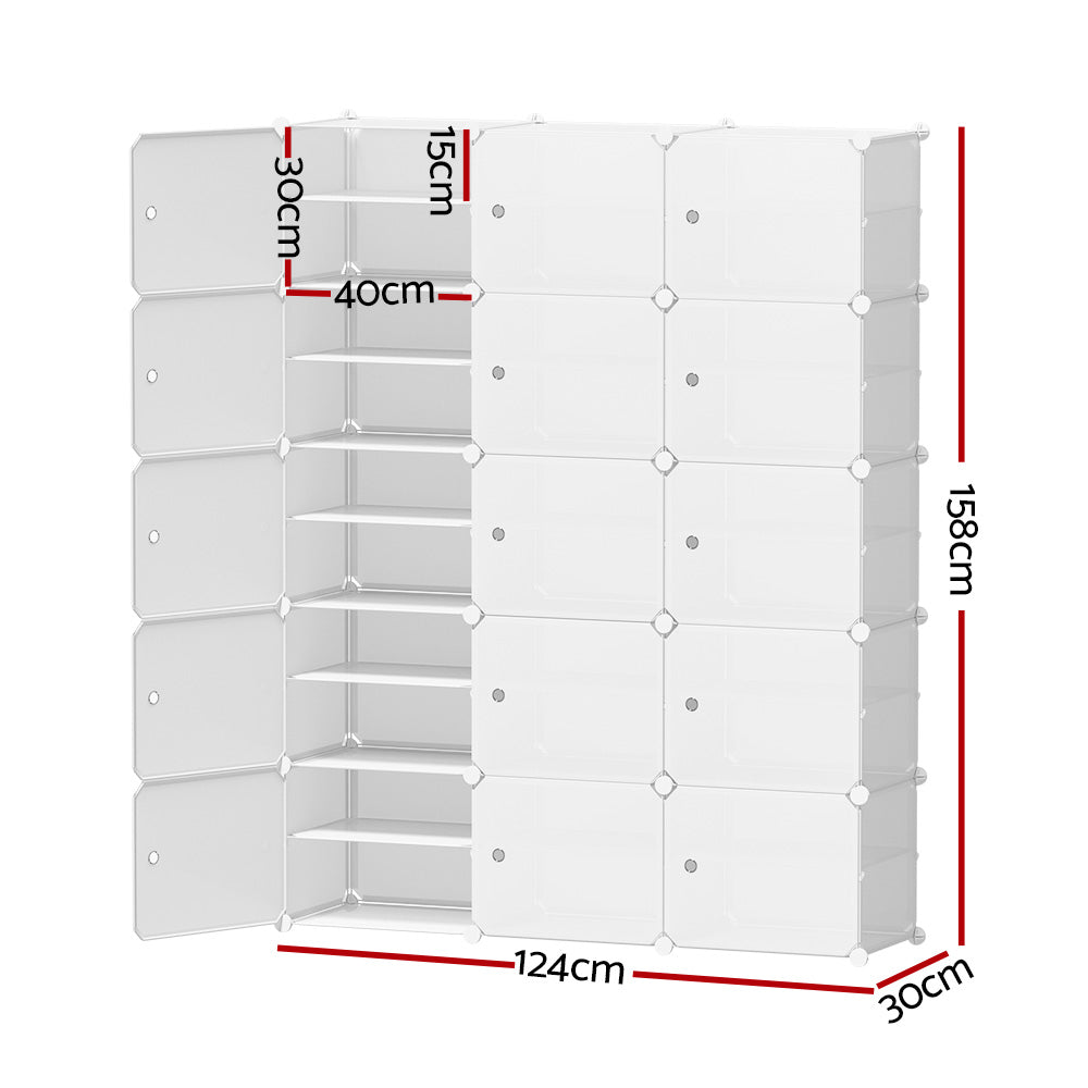 Marlook Shoe Box Rack DIY 15 Storage Cube Stackable White