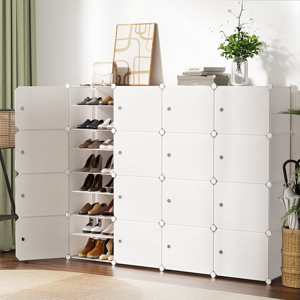 Marlook Shoe Box Rack DIY 16 Storage Cube Stackable White