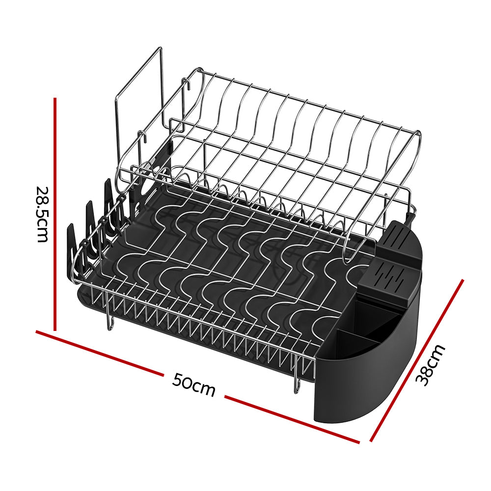 Marlook Dish Rack Drying Drainer Cup Holder Cutlery Tray Kitchen Organiser 2-Tier