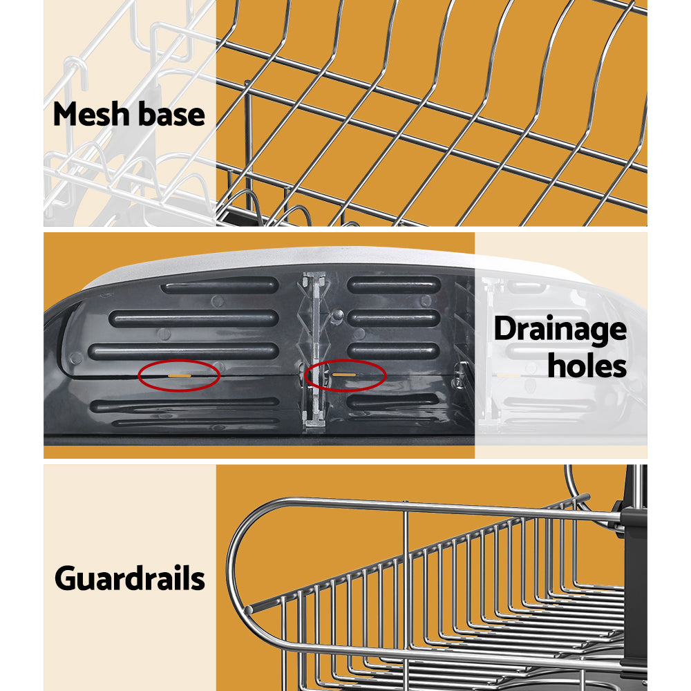 Marlook Dish Rack Drying Drainer Cup Holder Cutlery Tray Kitchen Organiser 2-Tier