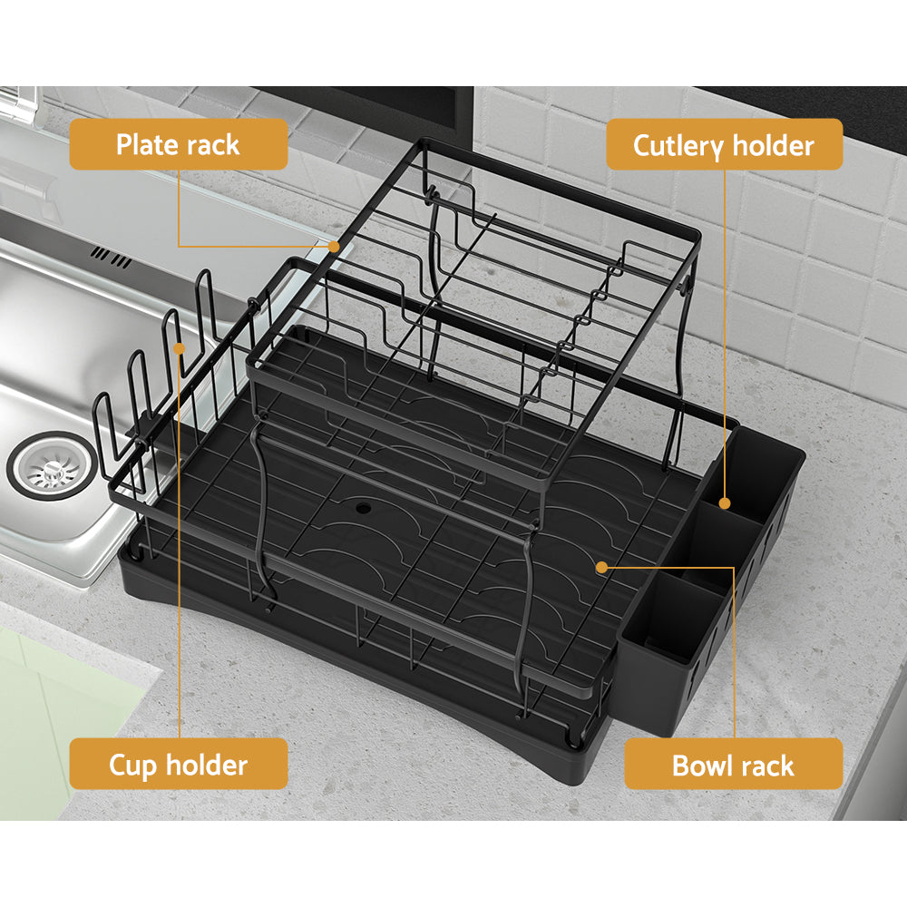 Marlook Dish Rack Expandable Drying Drainer Cutlery Holder Tray Kitchen 2 Tiers